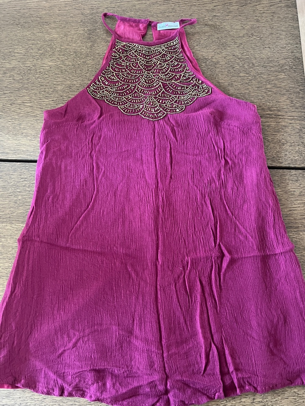 Dainty Hooligan Fuchsia Dress with Gold Beaded Design